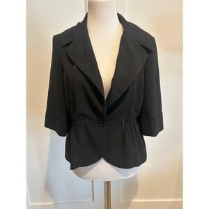 Odds n Evens Vintage Women's Black Cropped Blazer Size L Three Quarter Sleeve